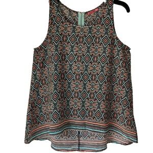 Pink Petal Native American Print Sleeveless Blouse SZ S